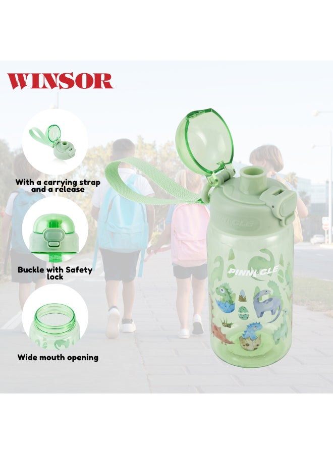 Winsor زجاجة مياه بيناكل بروميست للأطفال مع قشة وحزام حمل - 600 مل زجاجات مياه خالية من BPA للأطفال، سهلة التنظيف، زجاجة مياه للأطفال للمدرسة، زجاجة مياه للأطفال - أخضر - Image 4